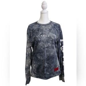 CHNGE Women's Gray/Black Tie-Dye Long Sleeve Top Size Medium